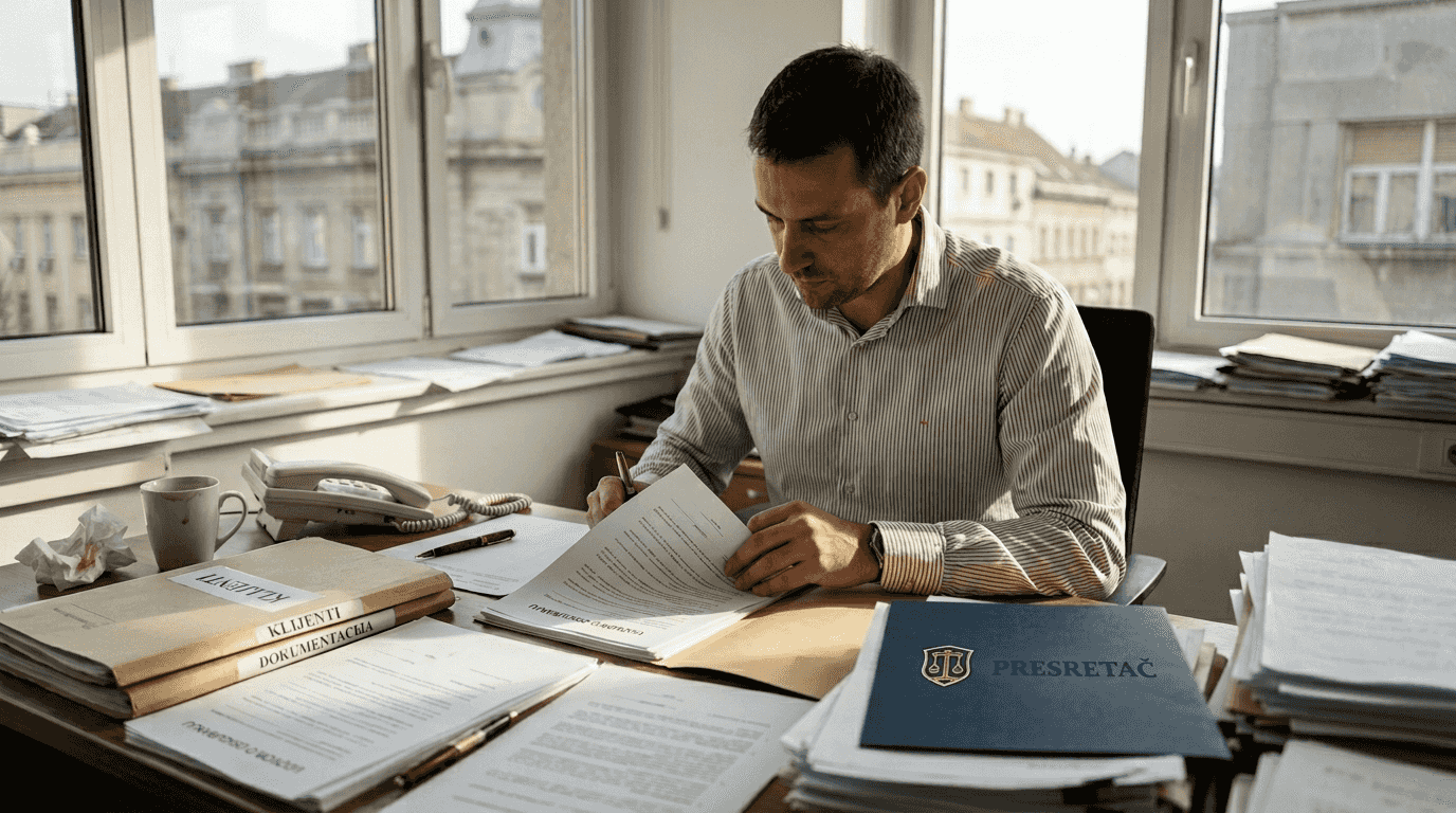 Muškarac popunjava i potpisuje dokumentaciju za prijavu odštetnog zahteva.