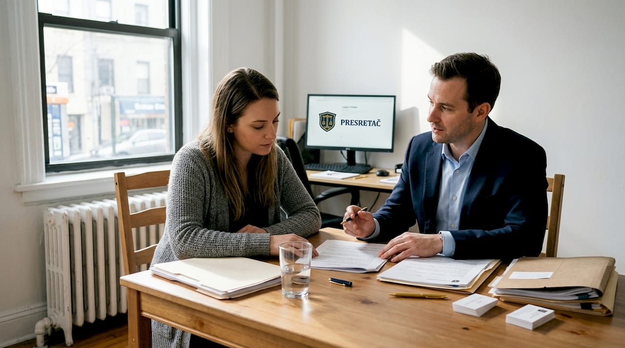 Klijent i advokat sastaju se u kancelariji u centru grada.