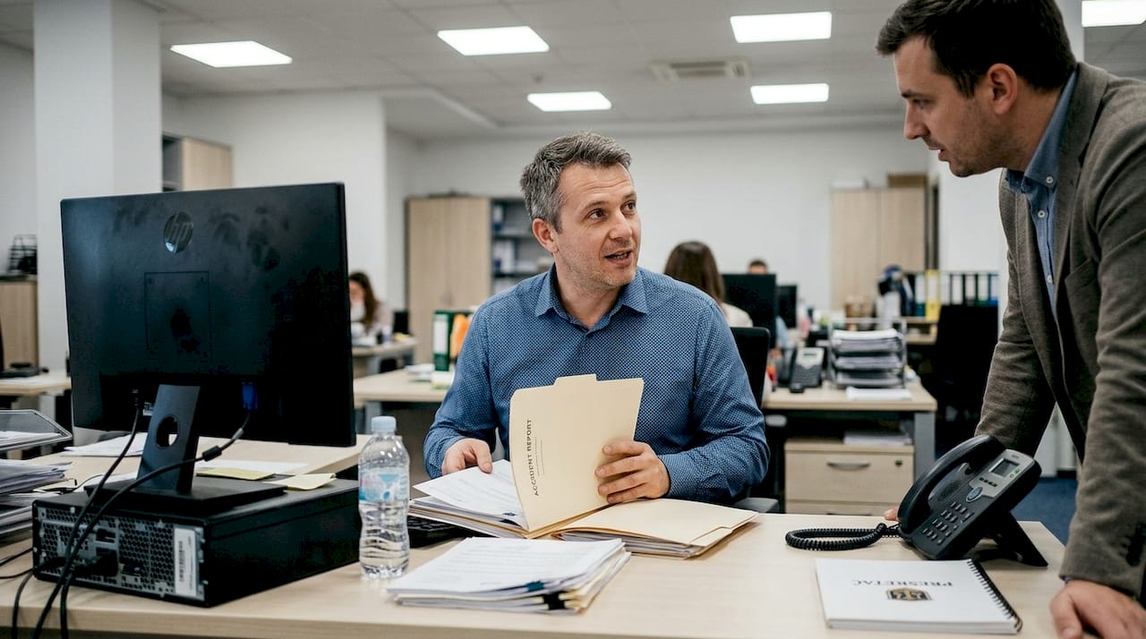 Tim iz osiguranja detaljno proverava dokumentaciju vezanu za prijavu štete.