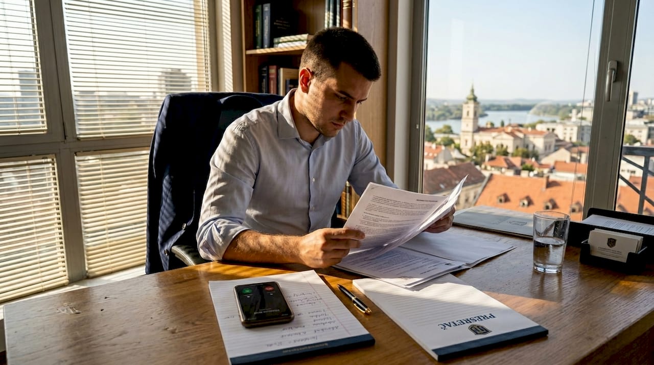 Advokat detaljno proučava dokumentaciju vezanu za odštetni zahtev.