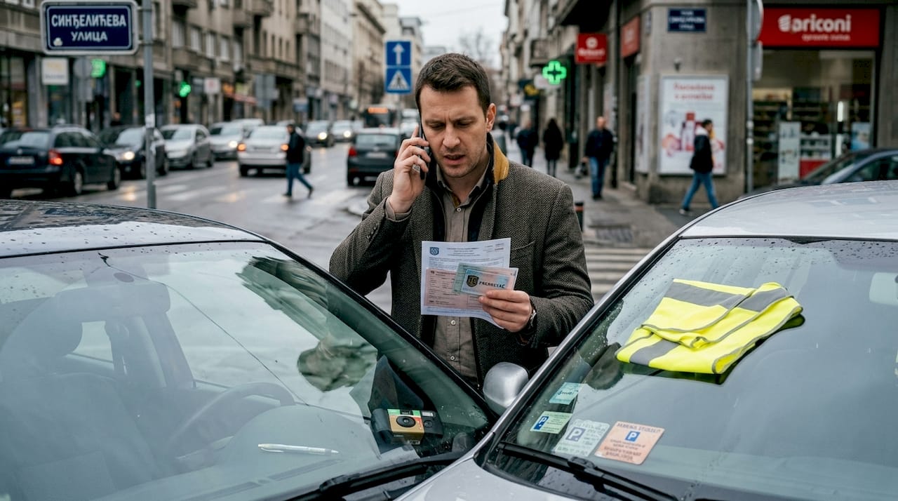 Muškarac poziva telefonom nakon lakše saobraćajne nezgode