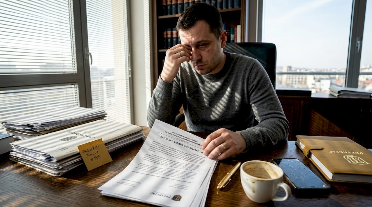 Muškarac sedi za stolom i pažljivo proučava odbijenicu koju mu je poslala osiguravajuća kuća.