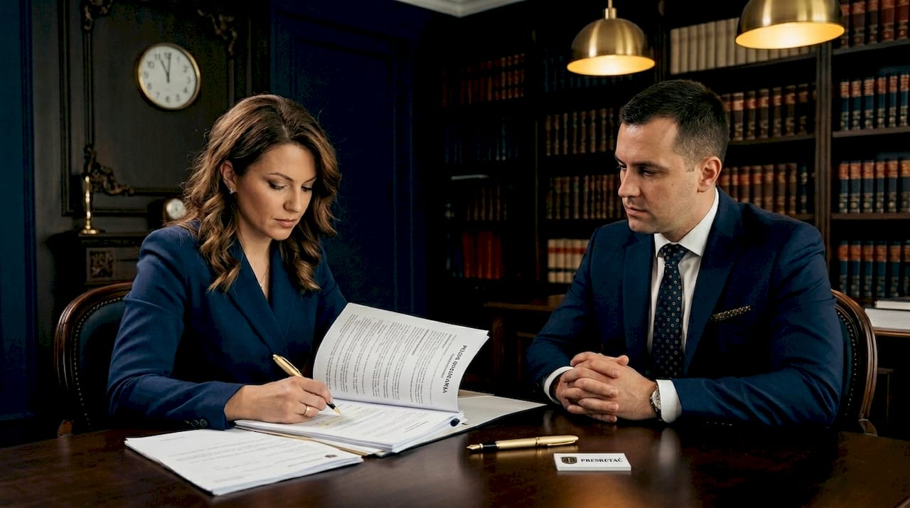 Klijenti i osiguravajući agent razgovaraju o polisama i dokumentaciji u kancelariji.